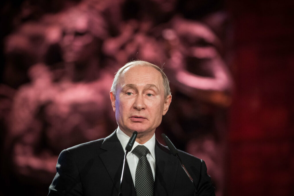 Der russische Präsident Wladimir Putin spricht während des Fünften Welt-Holocaust-Forums in der Holocaust-Gedenkstätte Yad Vashem in Jerusalem